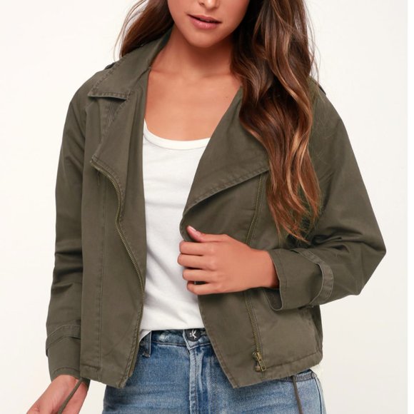 Lulus Jackets & Blazers - Lulus Loaded Olive Green Moto Jacket